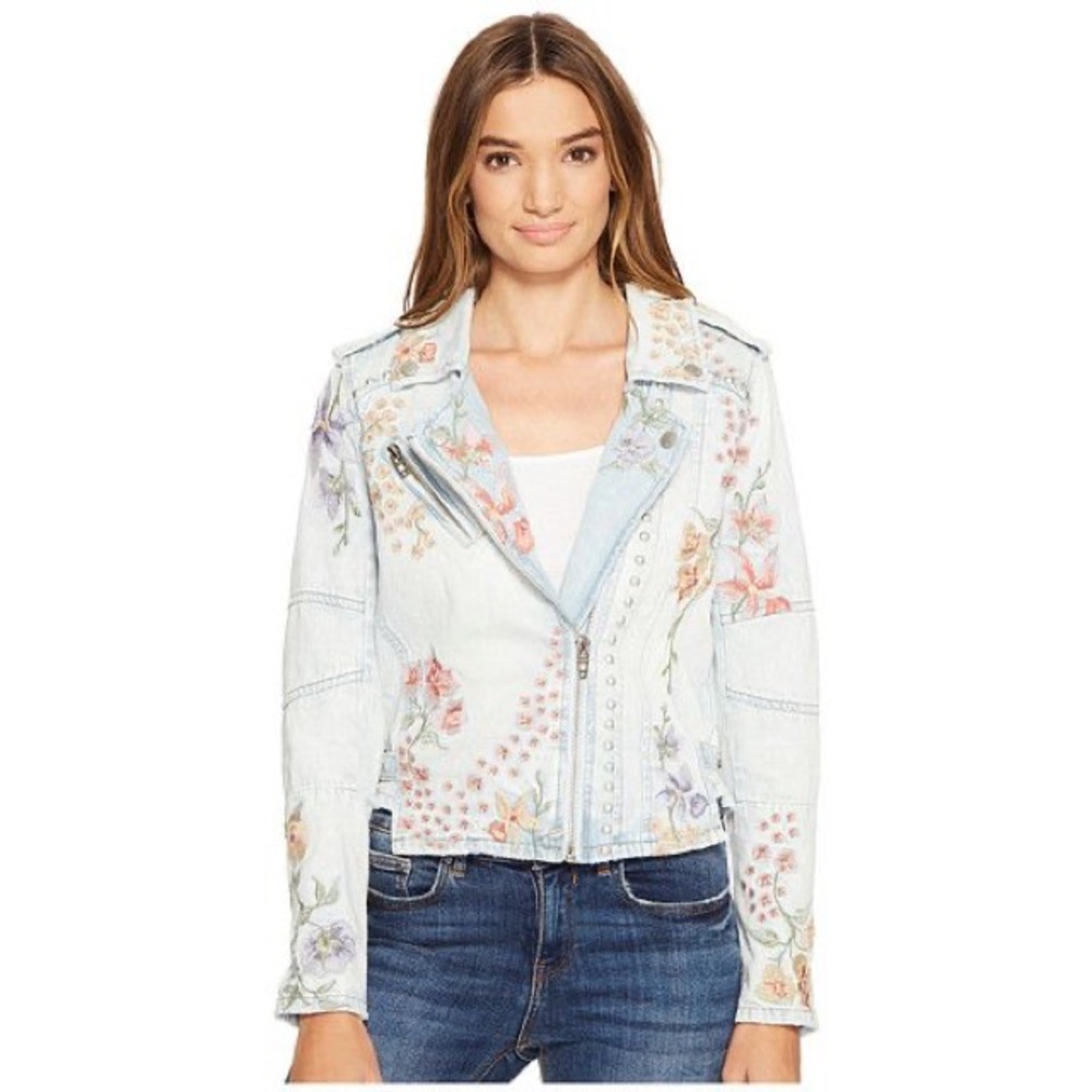 Blank NYC size small denim embroidered and studded jacket